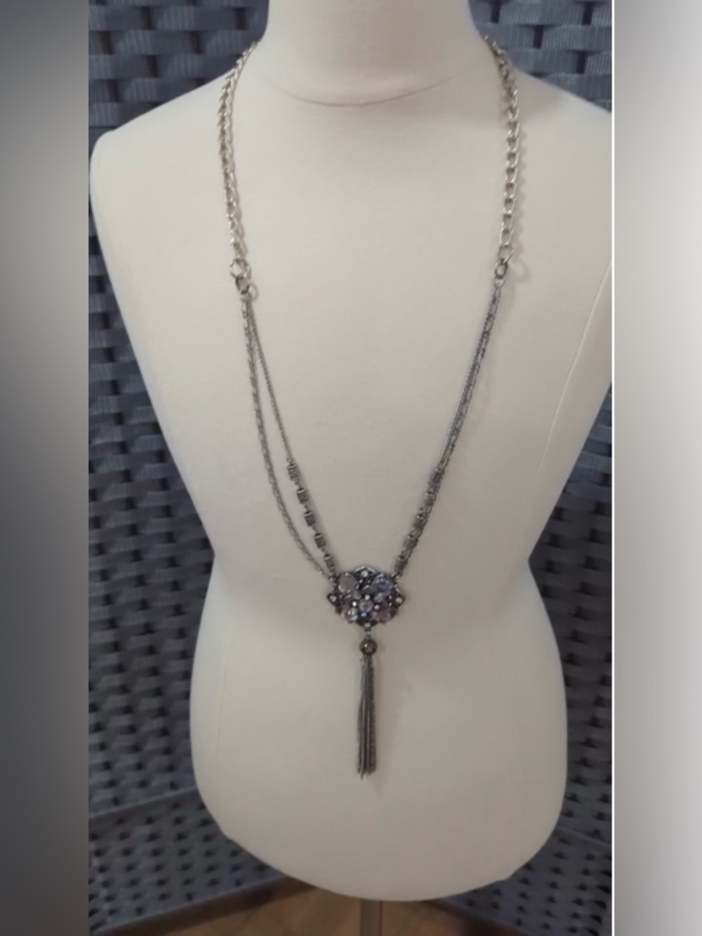Silver-Tone Crystal Tassel Pendant Necklace - Elegant Women's Jewelry